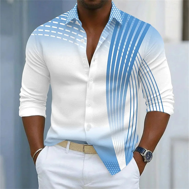 Men's Striped Long-Sleeve Casual Shirt