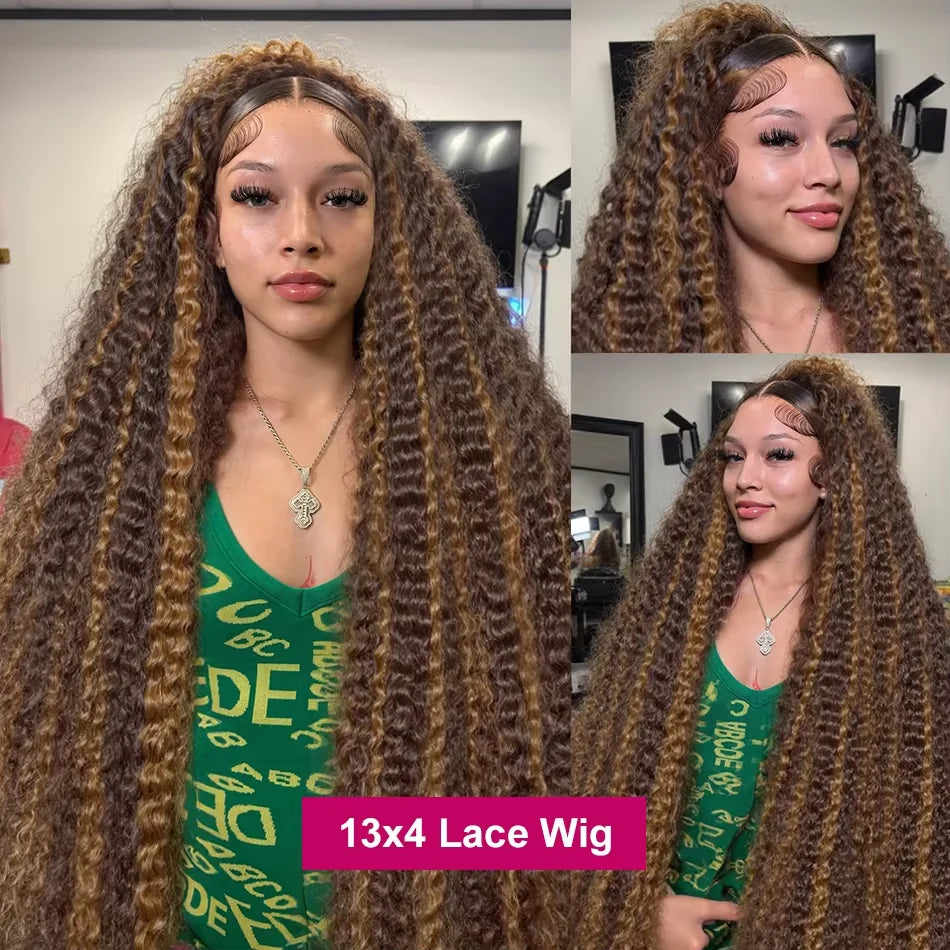 4/27 Highlight 220Density Ombre Water Wave Hd Lace Front Wigs Glueless Wigs 30 32Inch Brown 13x6 Hd Lace Frontal Human Hair Wigs