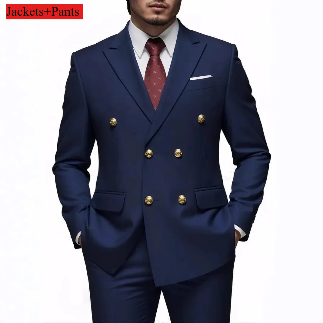 Men's Double-Breasted Suit with Gold-Tone Buttons