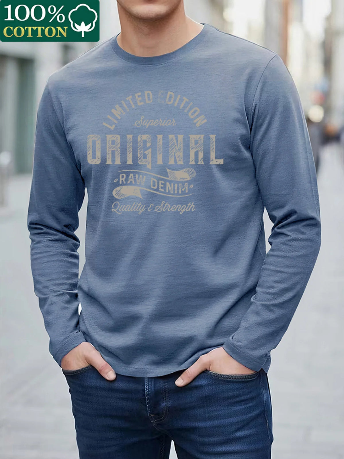 Men's Letter Print Long-Sleeve Casual T-Shirt