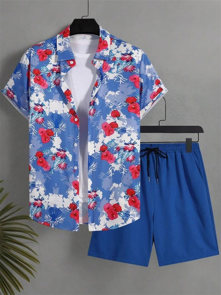 Men's Graphic Print Top & Shorts Set