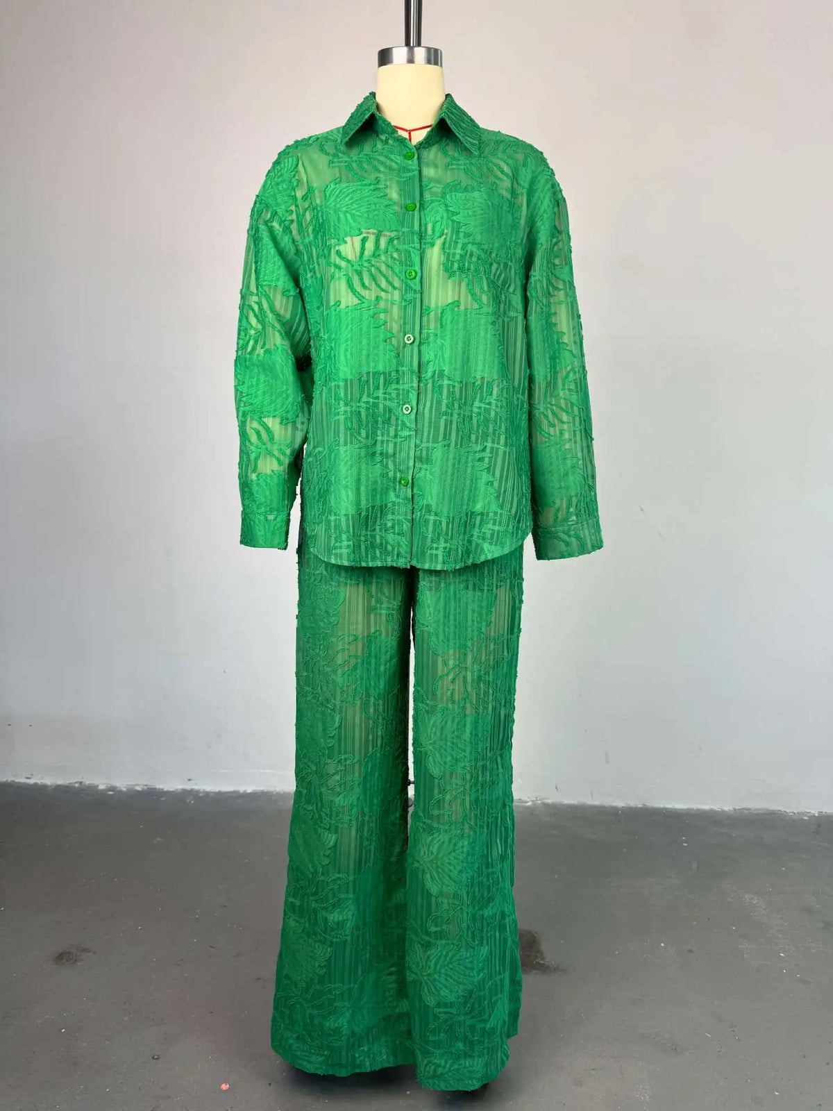 Women's Sheer Shirt & Wide-Leg Pants Set