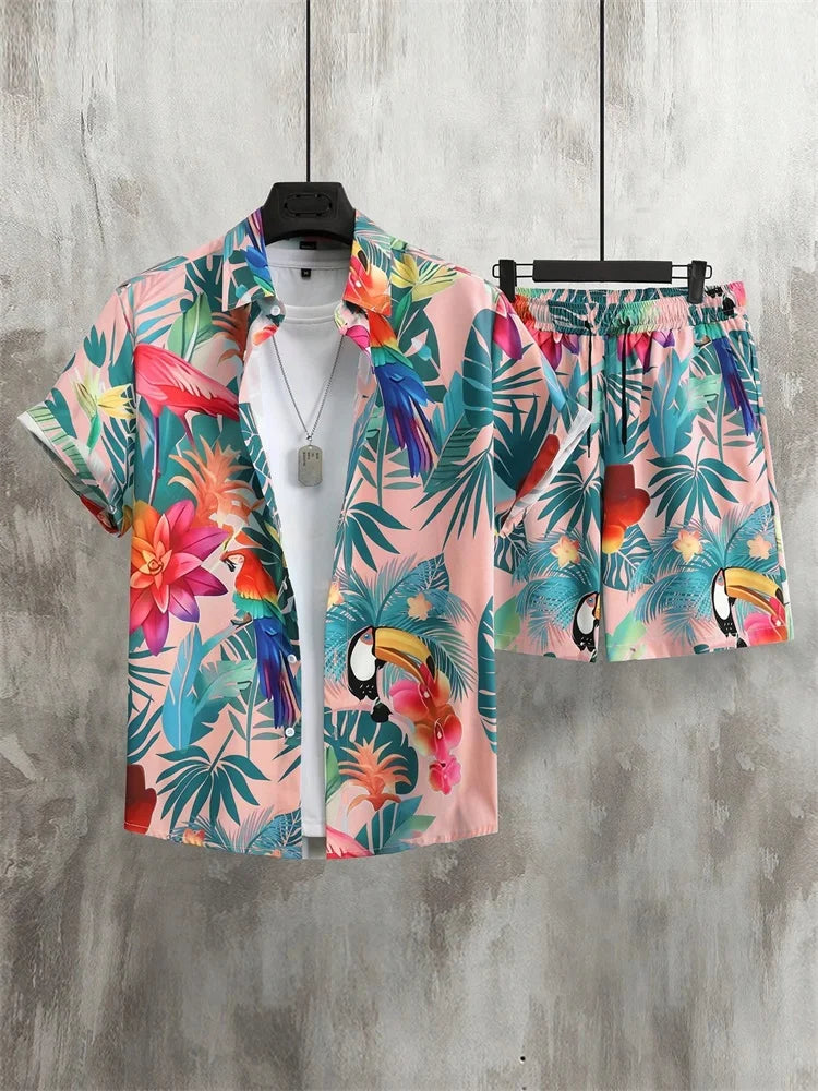 Men's Graphic Print Top & Shorts Set