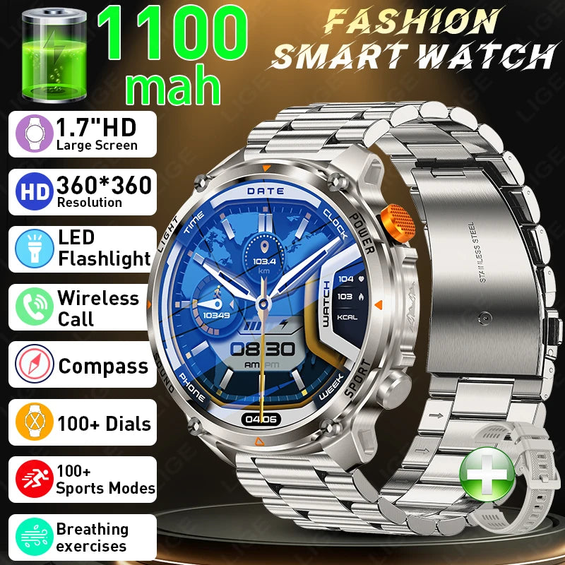Outdoor 1.46-Inch Calling Smartwatch with Flashlight