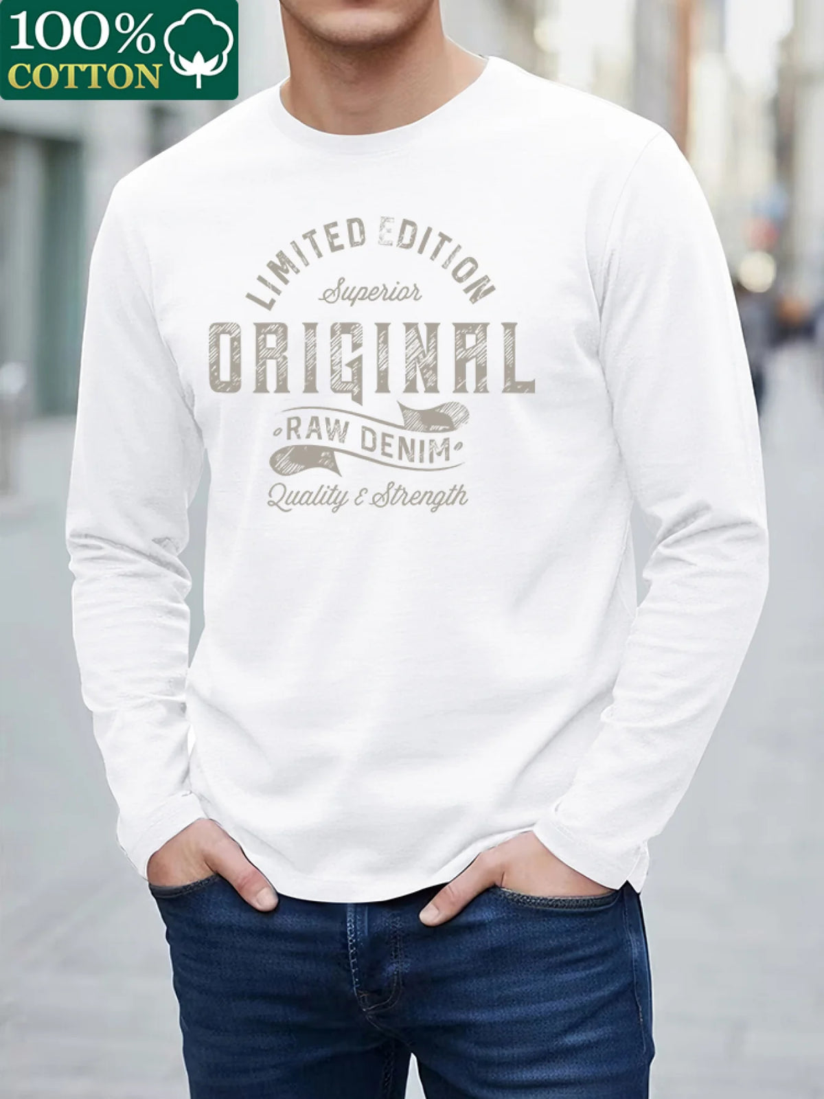 Men's Letter Print Long-Sleeve Casual T-Shirt