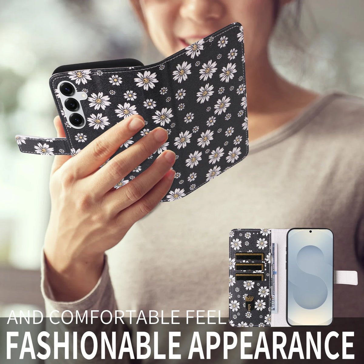 Floral Print Flip Wallet Phone Case for Samsung Galaxy A36, A37, A34, A35, A32 5G, A33 5G, A31, A32 4G, A27, A30, A25, A26, A22 5G, A23, A21s, A22 4G, A17, A20, A15, A16, A13, A14, A10, A12, A06, A07, A05, A05s, A03 Core, A04, A02, A56 & More Models