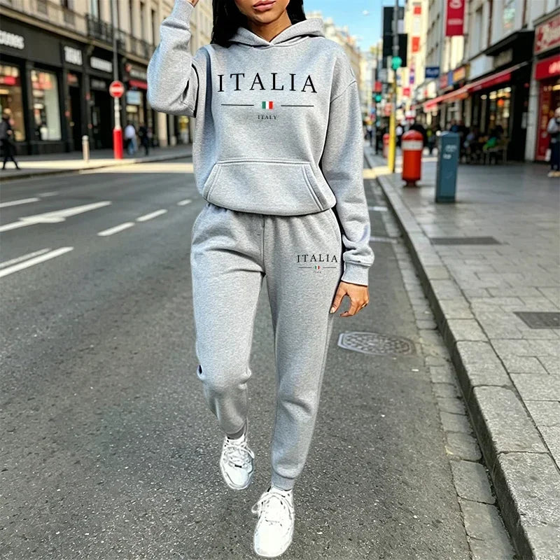 Women's Graphic Print Hoodie & Pants Set