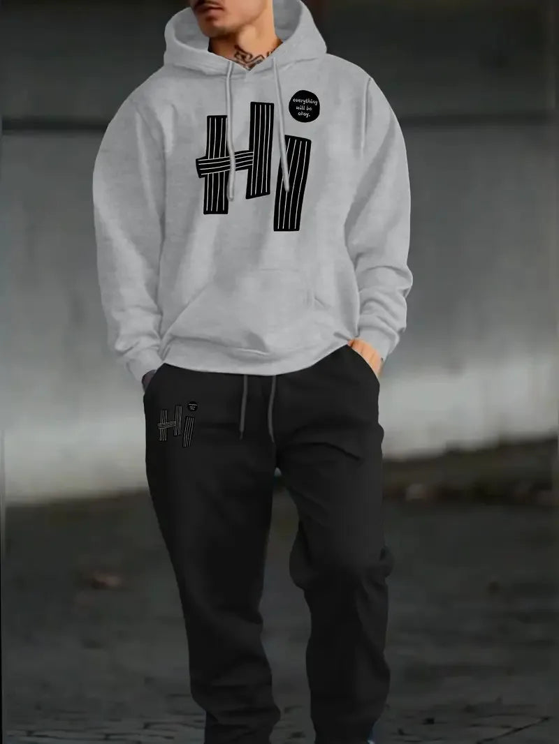 Men's Letter Print Casual Outfit Set