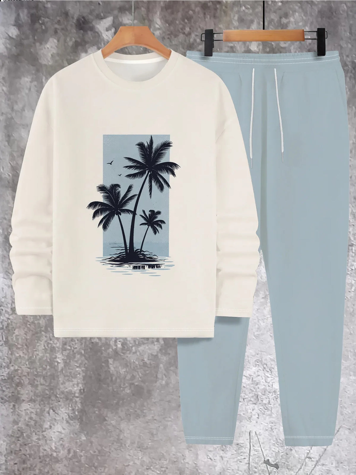 Men's Palm Tree Print Crew-Neck Sweatshirt