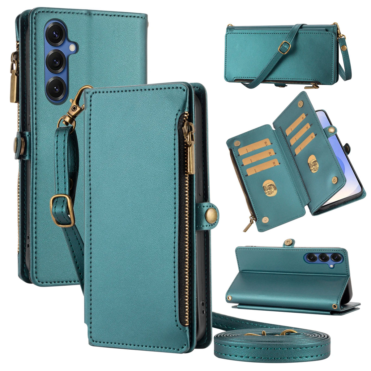 Crossbody Zipper Wallet Phone Case with Stand for Redmi Note 11S, Redmi Note 10 5G, Redmi Note 10 4G, Redmi Note 10S, Redmi Note 9 Pro, Redmi Note 9, Redmi Note 9S, Redmi Note 8 Pro, Redmi Note 8, Redmi Note 15 Pro 5G & More Models