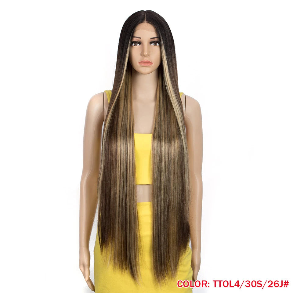38 Inch Straight Hair Synthetic Lace Front Wig High Temperature Fiber - OSASCO