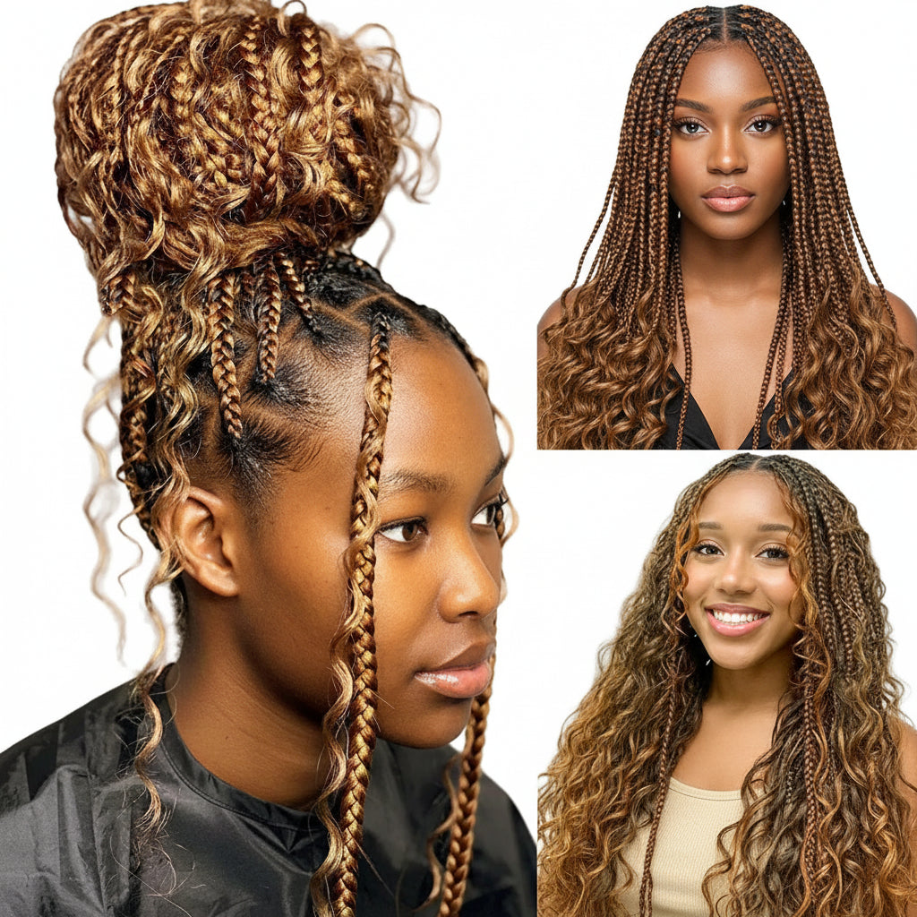 36" Full Lace Boho Braided Wig Synthetic Knotless Box Braids Wig - OSASCO
