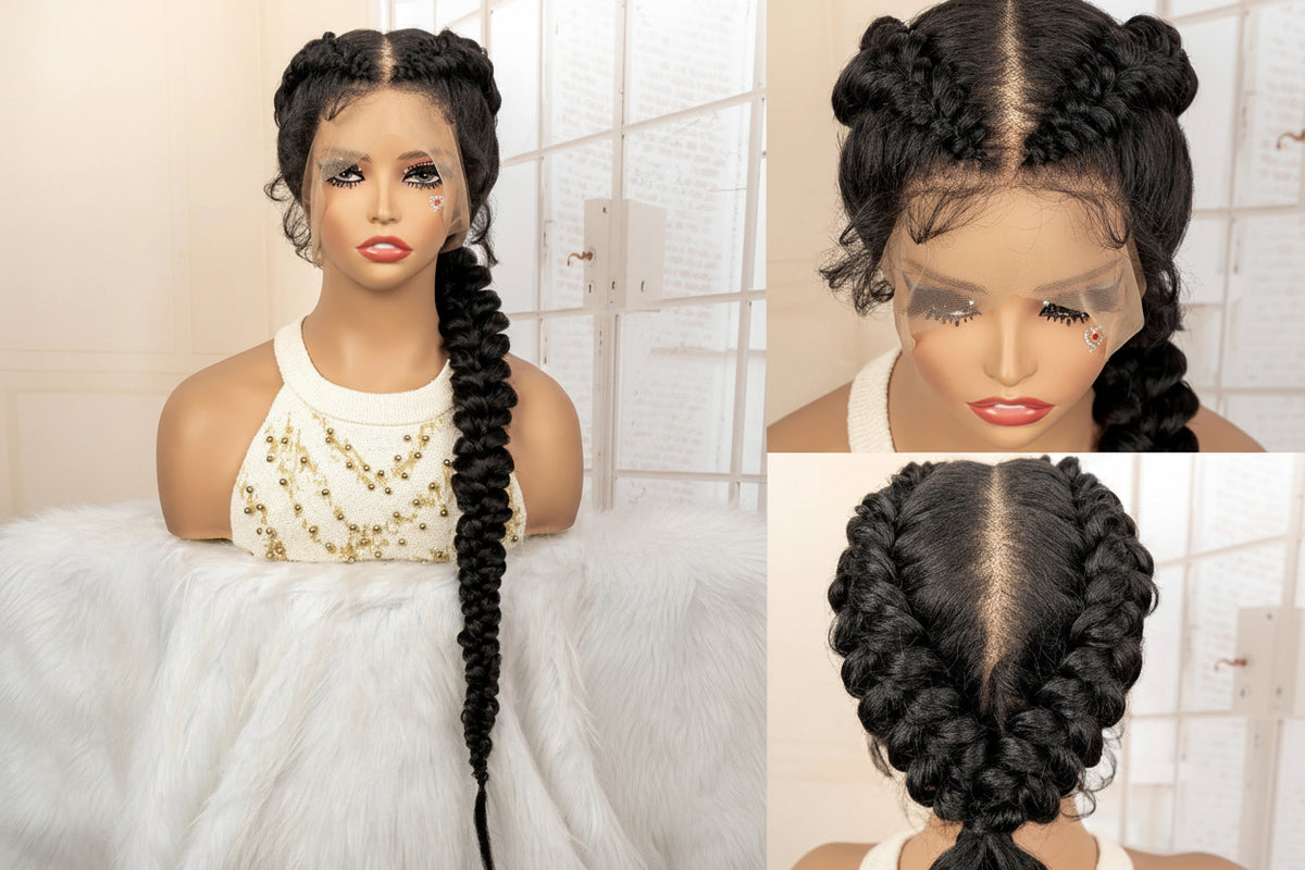 30 Inches Full Lace Synthetic Fishtail Braided Wig Ponytail Wig Lace - OSASCO
