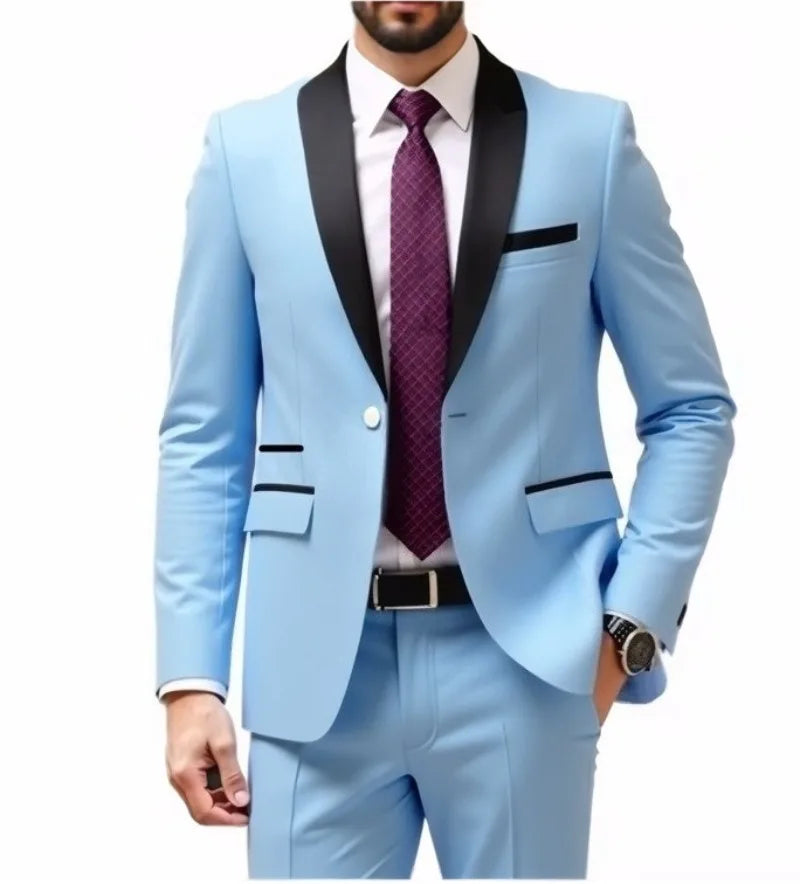 Men's Contrast-Collar Two-Piece Suit