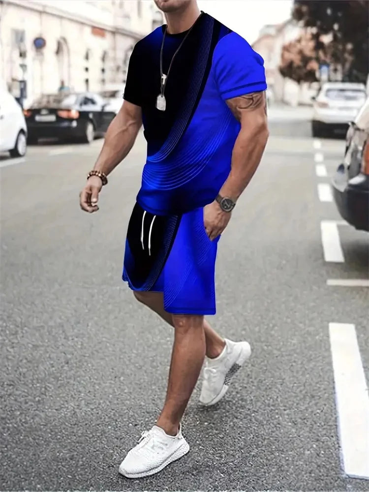 Men's Graphic Print Top & Shorts Set