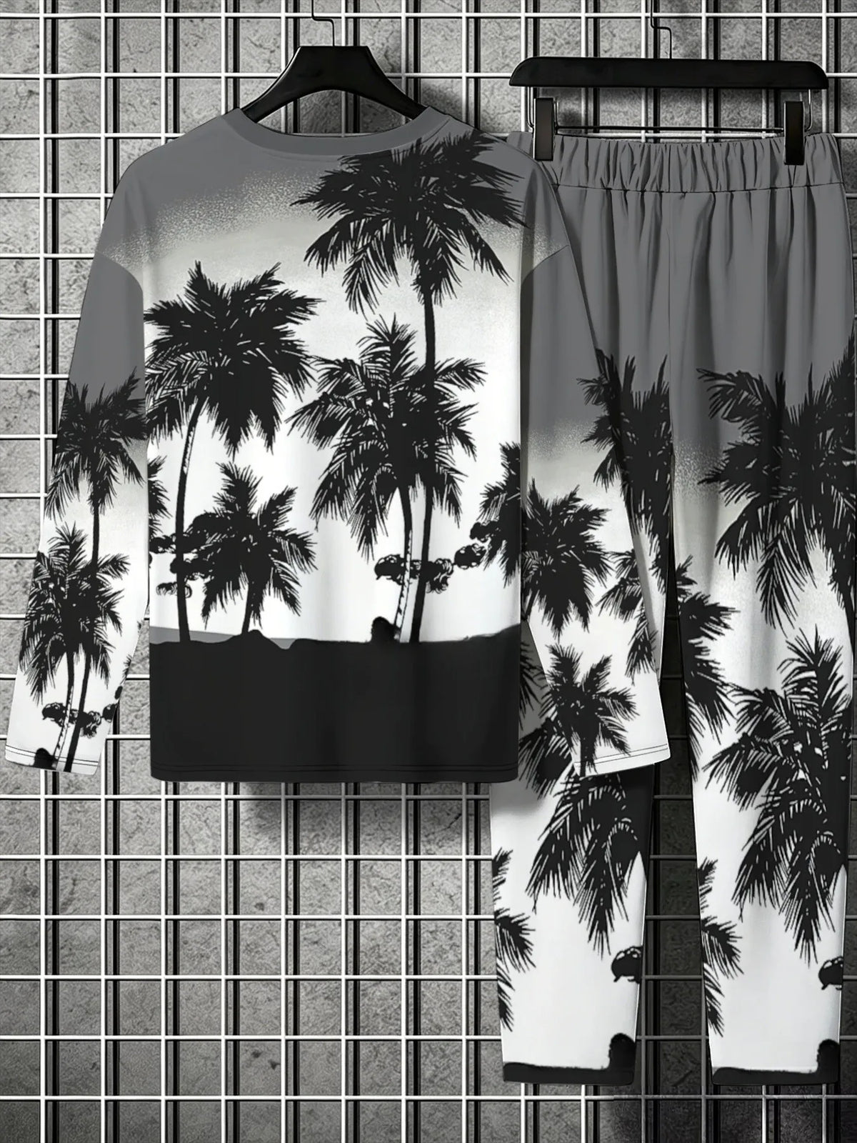Men's Palm Tree Print Crew-Neck Sweatshirt