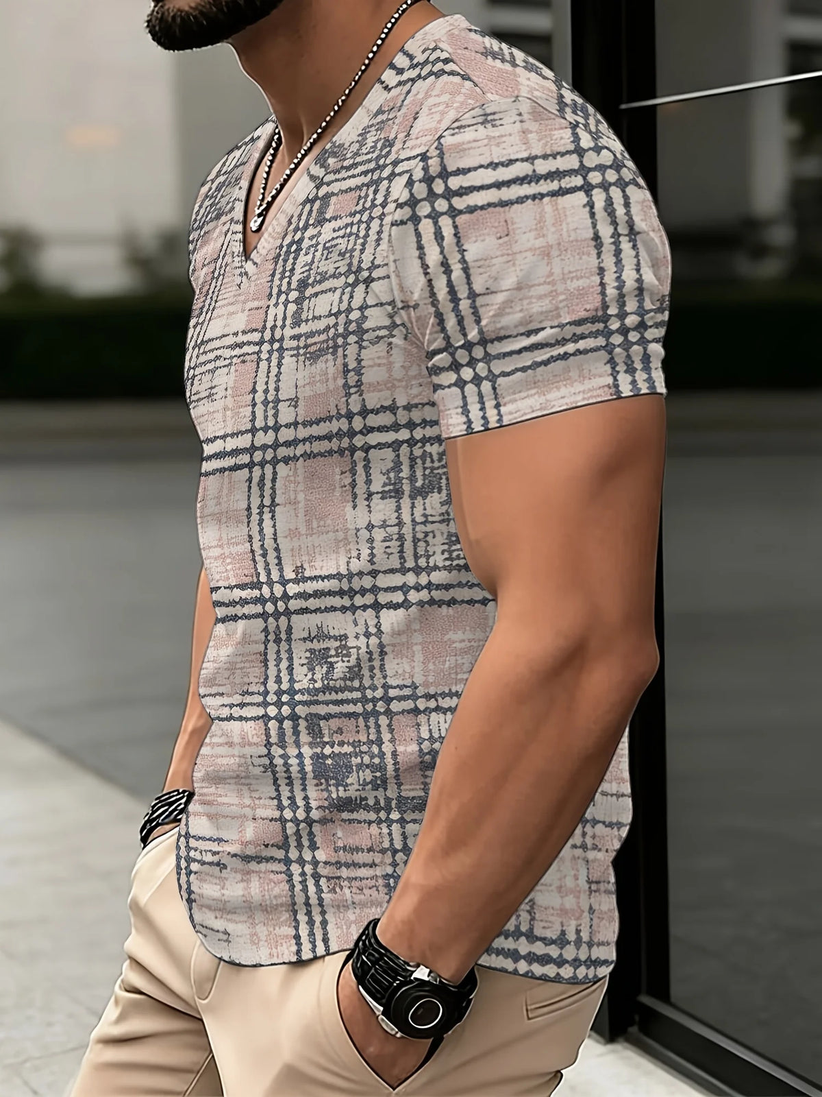 Men's Graphic Print V-Neck T-Shirt
