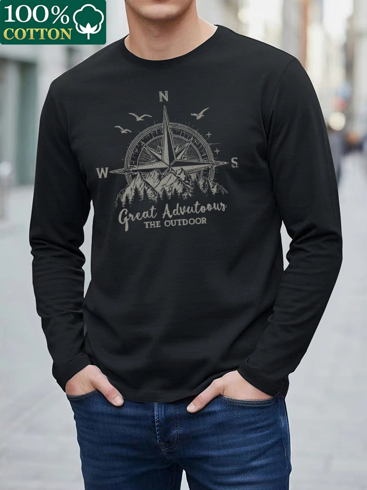 Men's Letter Print Long-Sleeve Casual T-Shirt