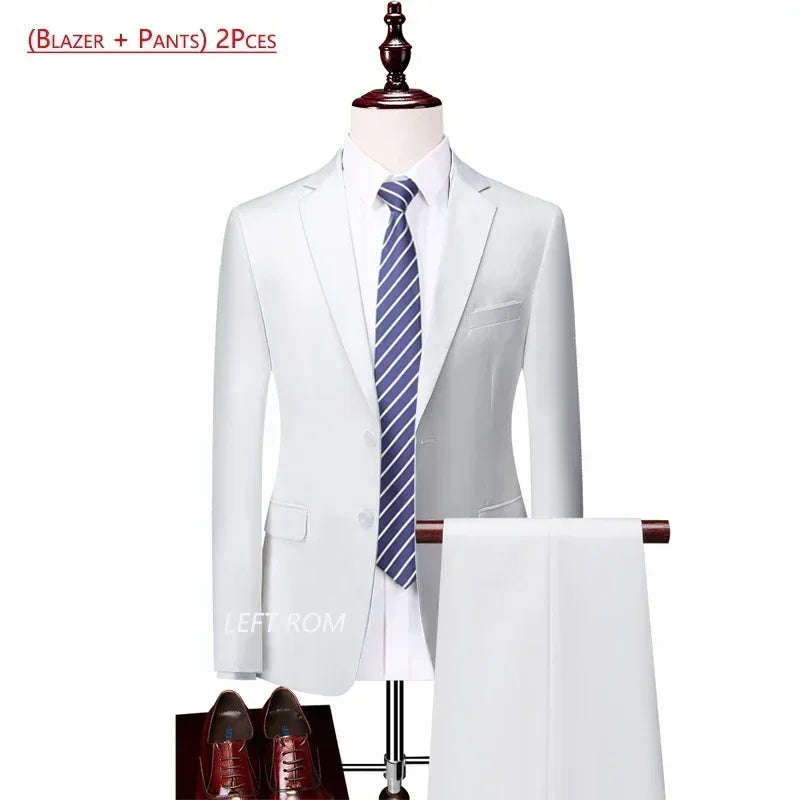 Men's Solid-Colour Two-Piece Office Suit