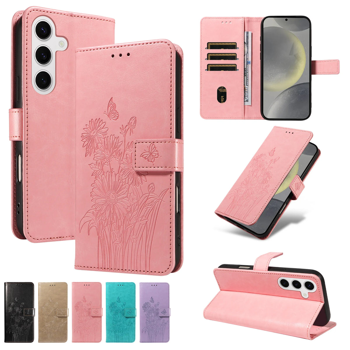 Embossed Flip Wallet Phone Case for Samsung Galaxy A14 4G, A14 5G, A15 5G, A15 4G, A30, A12, A13 4G, A13 5G, A06, A07, A10, A20, A37, A57, A05s, A05, A53 5G, A54, A55, A56, A50, A51 4G, A52 5G, A52s 5G, A36, A41, A42 5G, A32 5G, A32 4G & More Models