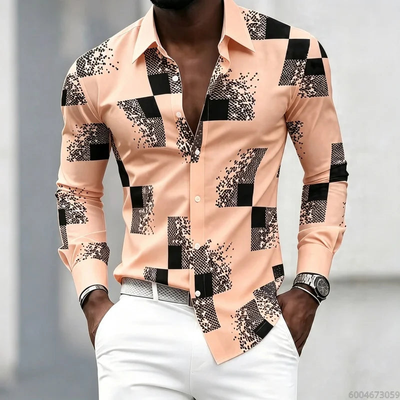 Men's Graphic Print Long-Sleeve Casual Shirt