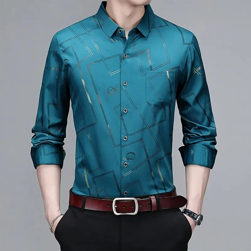 Men's Graphic Print Long-Sleeve Casual Shirt