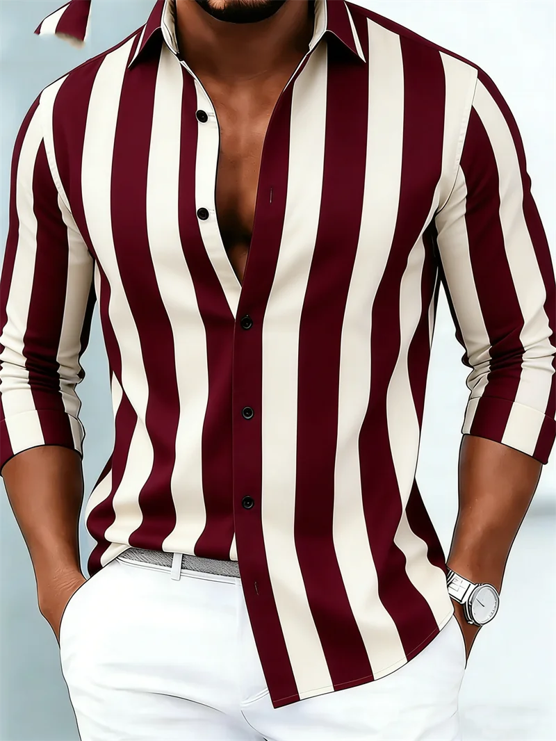 Men's Striped Long-Sleeve Casual Shirt