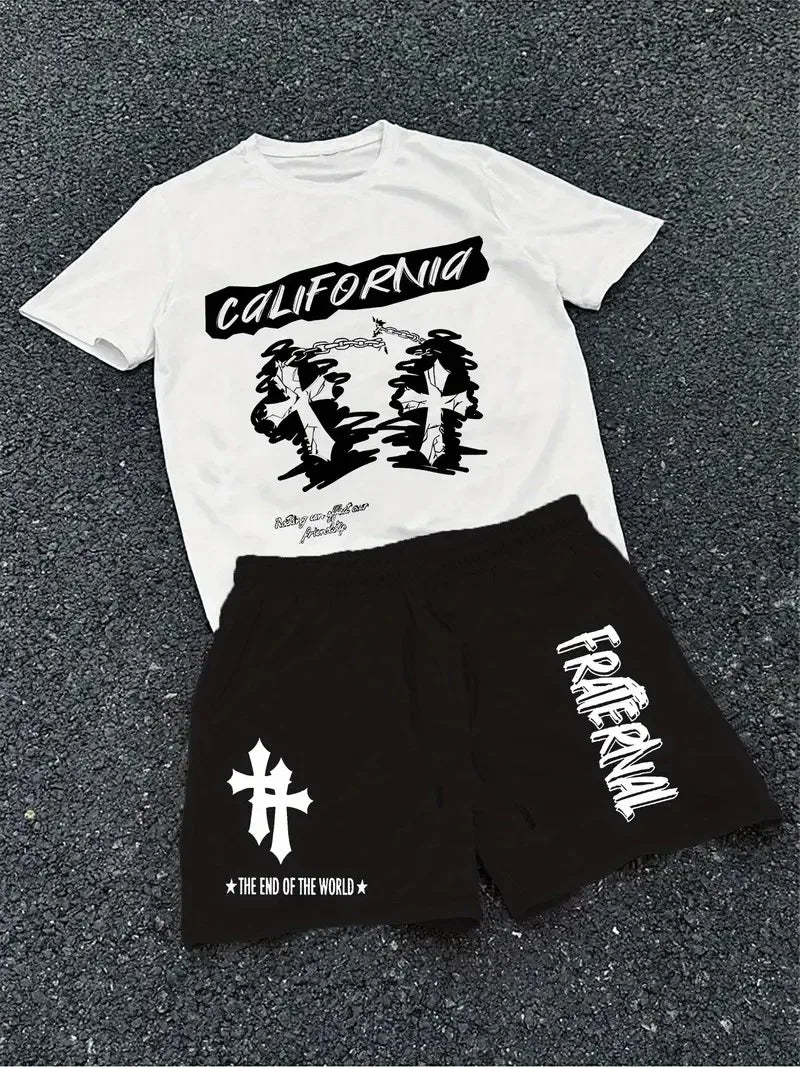 Men's Graphic Print Casual Outfit Set
