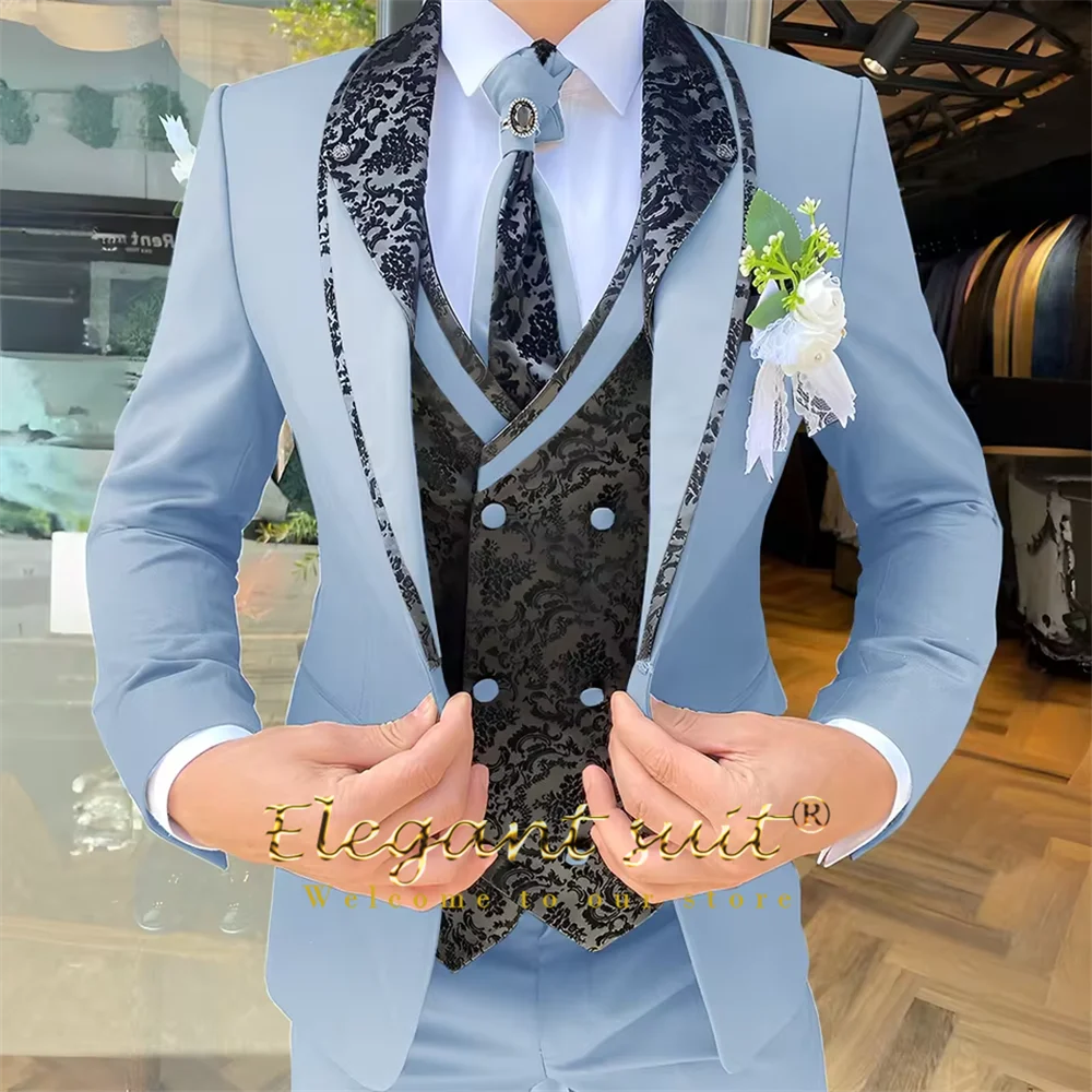 Men's Black Jacquard 3-Piece Suit Set — product view