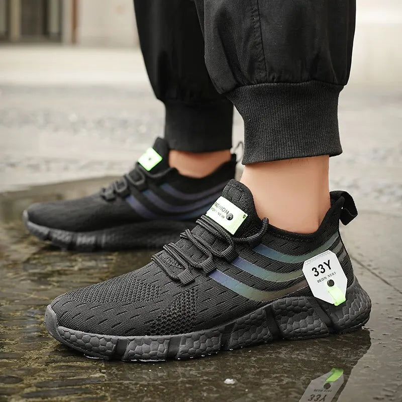 Men's Black Mesh Athletic Sneakers
