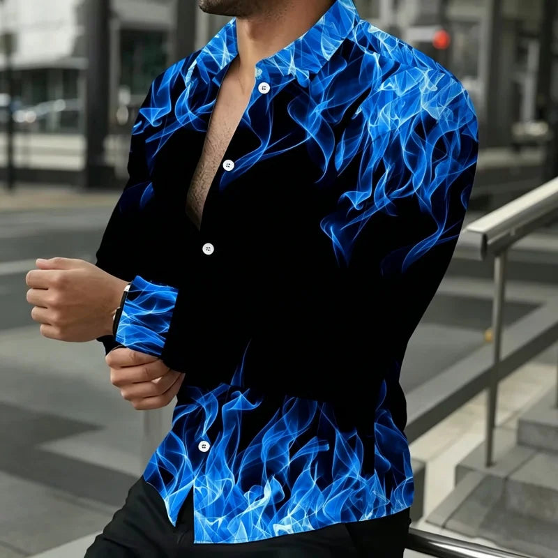 Men's Floral Print Long-Sleeve Casual Shirt