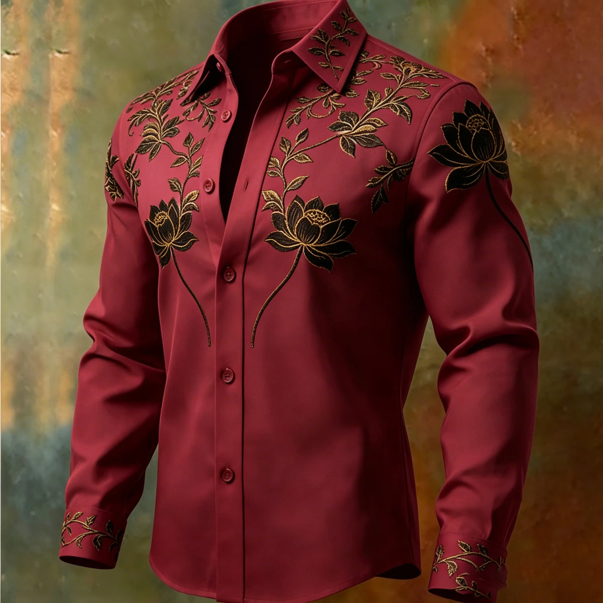 Men's Floral Print Long-Sleeve Casual Shirt