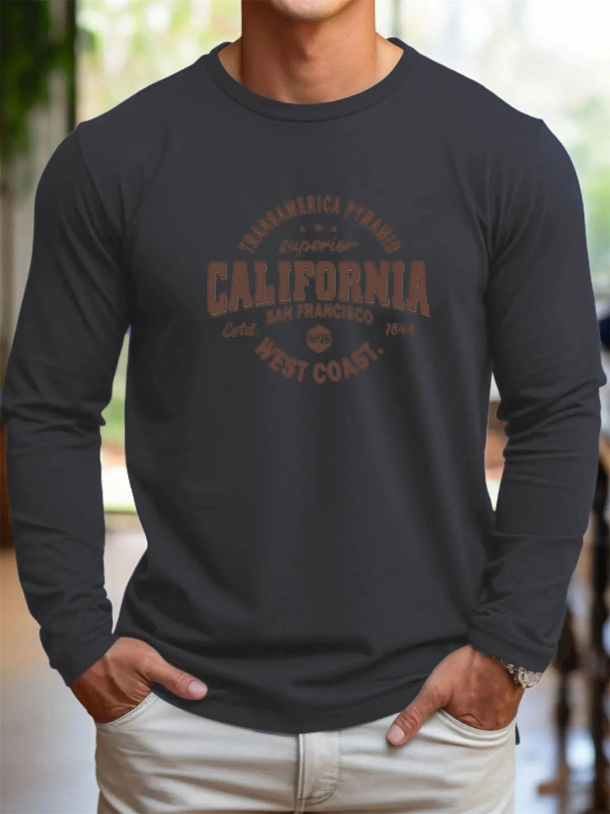 Men's Letter Print Long-Sleeve Casual T-Shirt