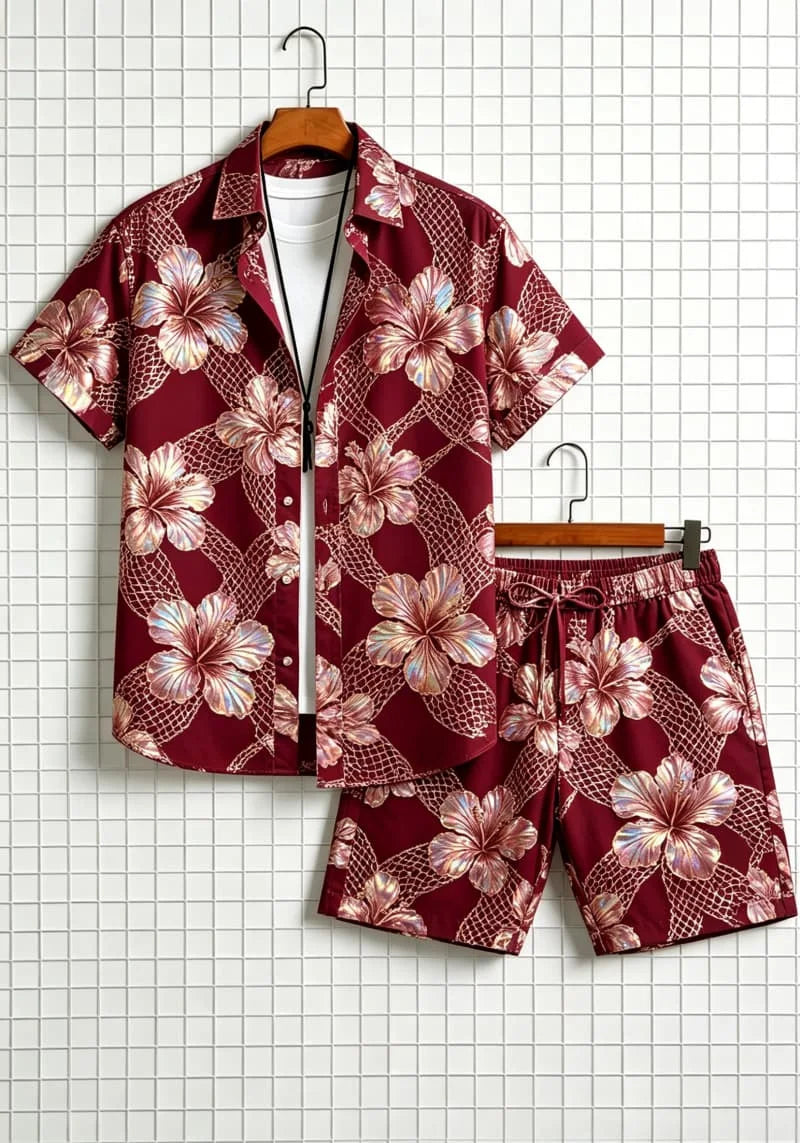 Men's Floral Print Top & Shorts Set