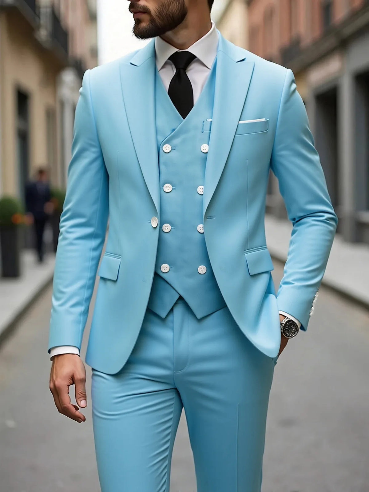 Men's Peak-Lapel Three-Piece Suit
