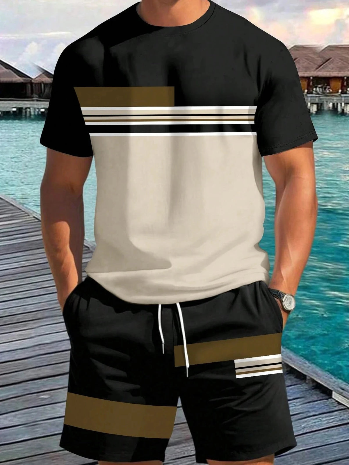 Men's Animal Print Top & Shorts Set