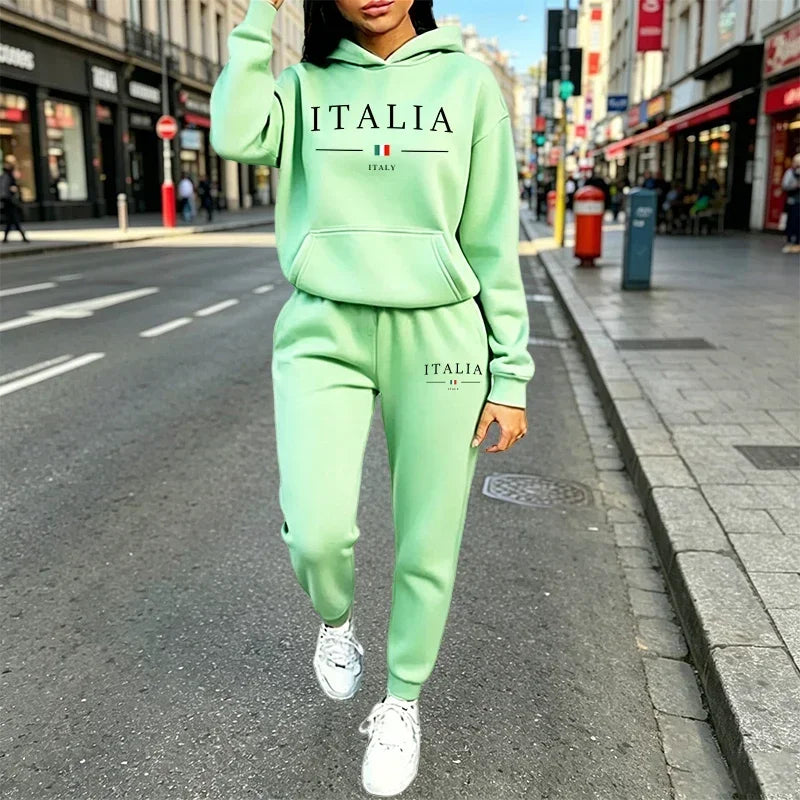 Women's Graphic Print Hoodie & Pants Set