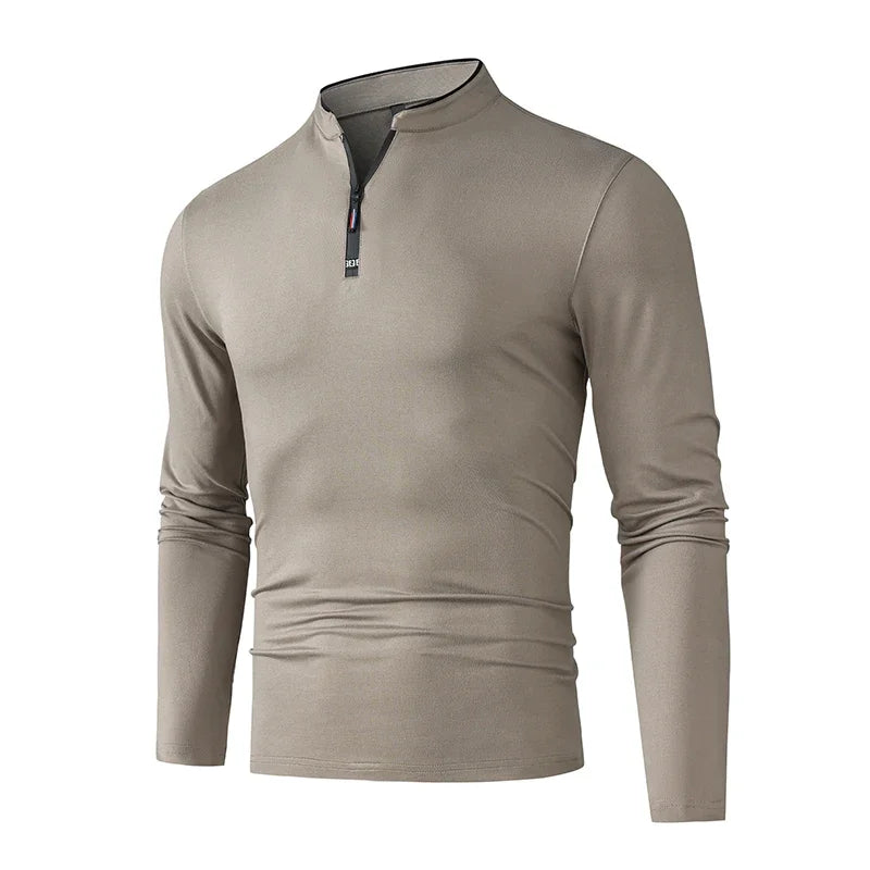 Men's Long-Sleeve Zip-Neck Polo Shirt