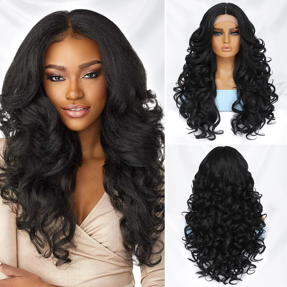 Black Brown Curly Wig Synthetic Lace Front Wig Blonde Orange Lace Wig - OSASCO