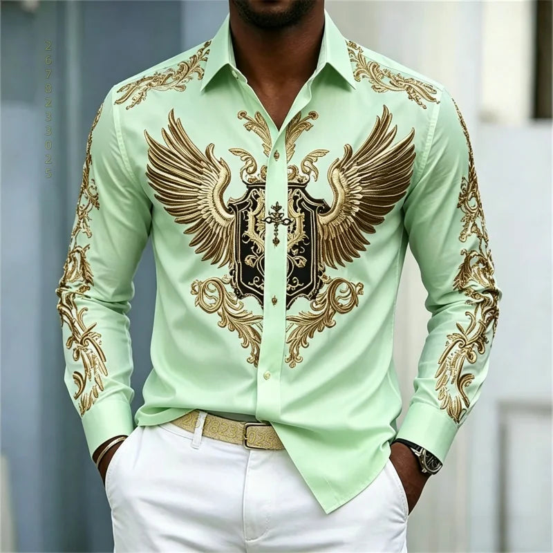 Men's Animal Print Long-Sleeve Casual Shirt