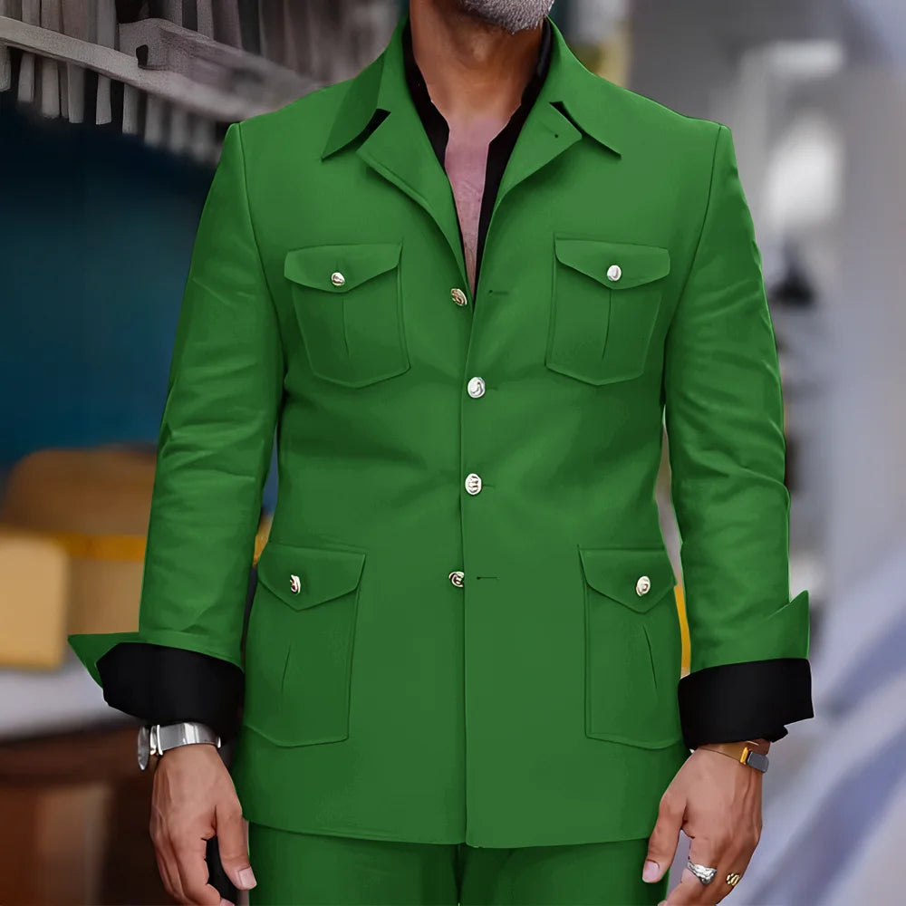 Men's Safari-Collar Jacket & Trouser Set