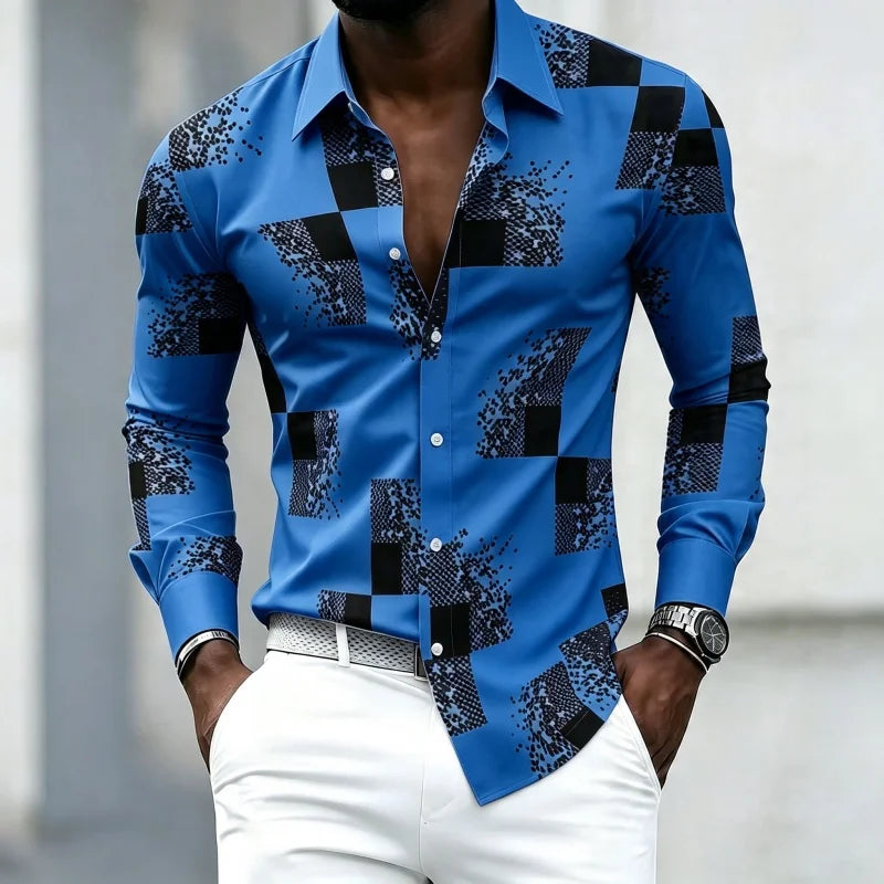 Men's Graphic Print Long-Sleeve Casual Shirt