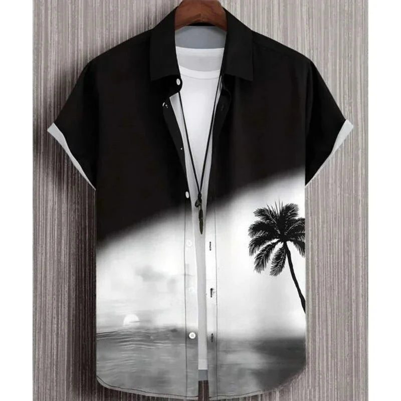 Men's Gradient Print Short-Sleeve Casual Shirt