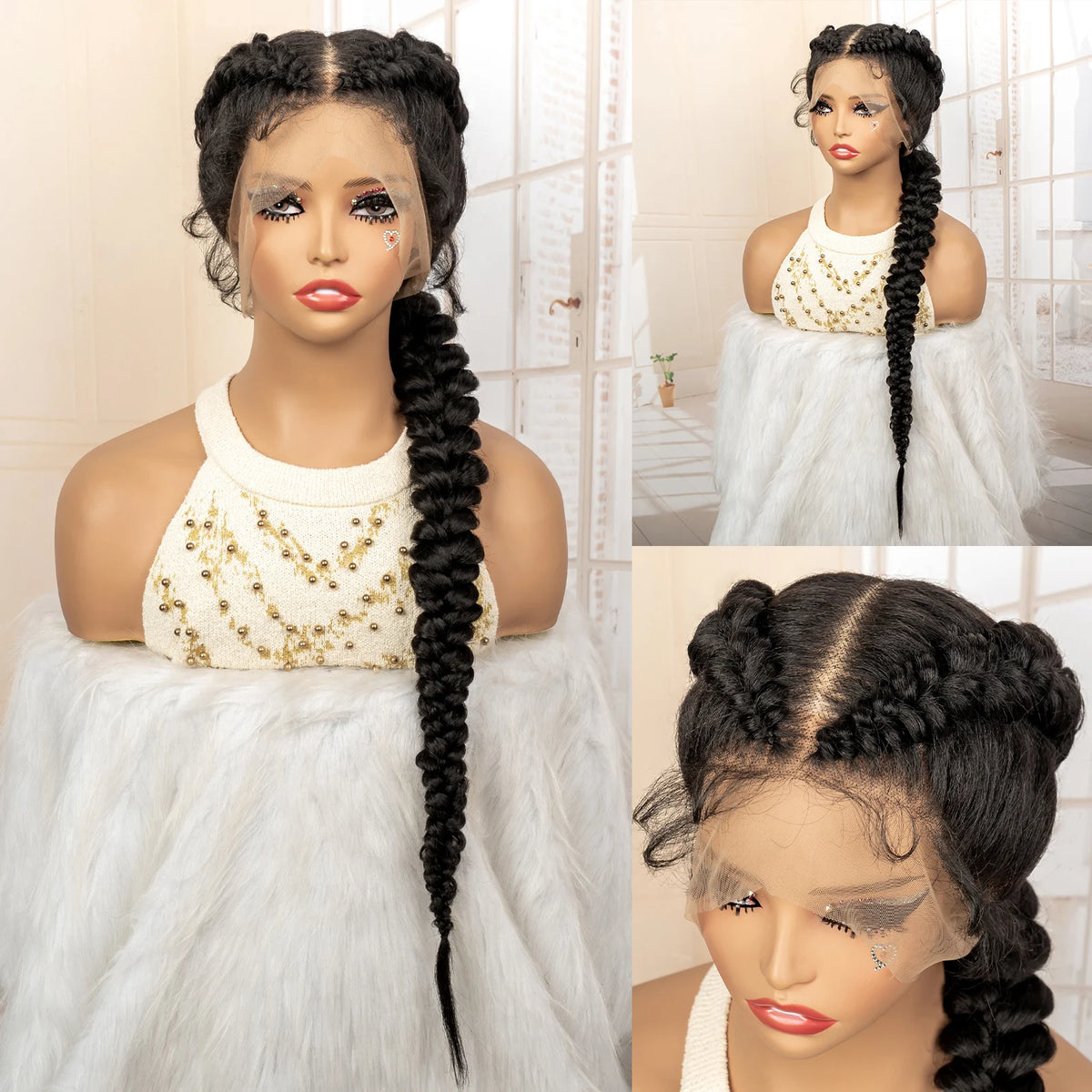 30 Inches Full Lace Synthetic Fishtail Braided Wig Ponytail Wig Lace - OSASCO