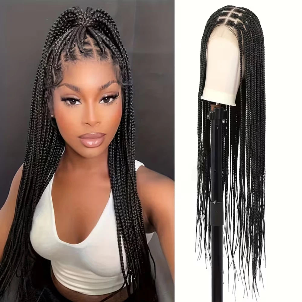 HD Full Lace Synthetic Afro Cornrow Braided Wig Knotless Box Braids - OSASCO