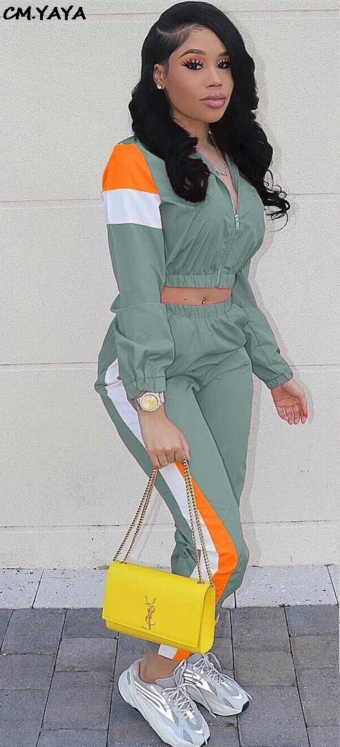 Women's Colour-Block Zip Jacket & Fitted Pants Set