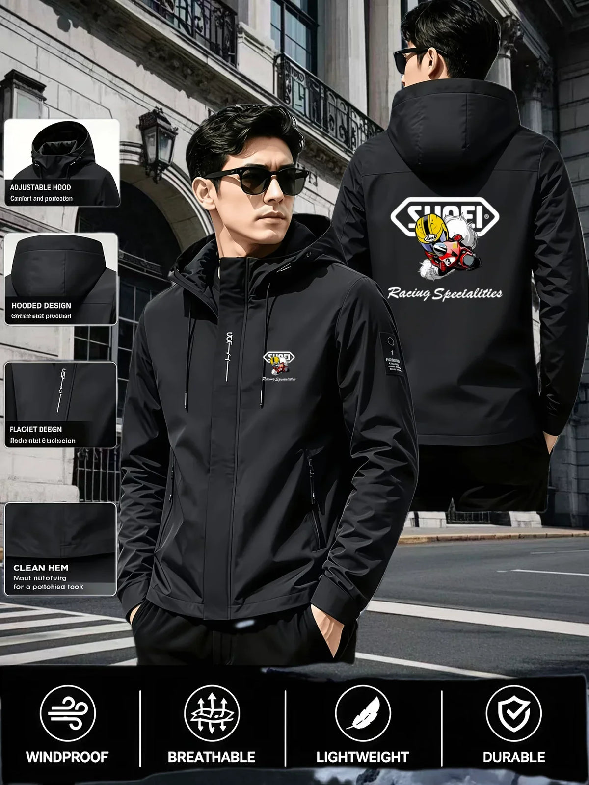 Men's Graphic Print Hooded Zip-Up Jacket