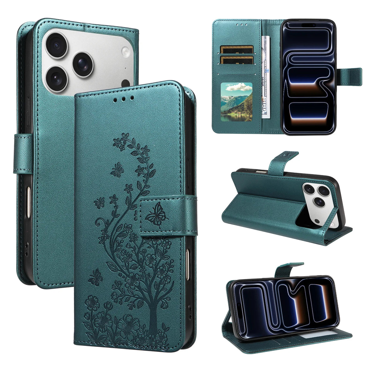 Floral Embossed Flip Wallet Phone Case for iPhone 15 Plus, iPhone 14, iPhone 14 Pro Max, iPhone 14 Plus, iPhone 14 Pro, iPhone 13, iPhone 13 mini, iPhone 13 Pro Max, iPhone 16 Pro, iPhone 16 Plus, iPhone 16, iPhone 16 Pro Max & More Models