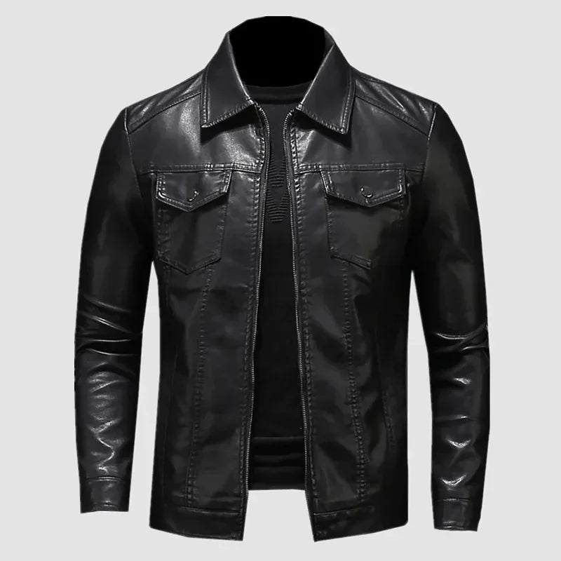 Men's Faux Leather Zip-Up Motorcycle Jacket