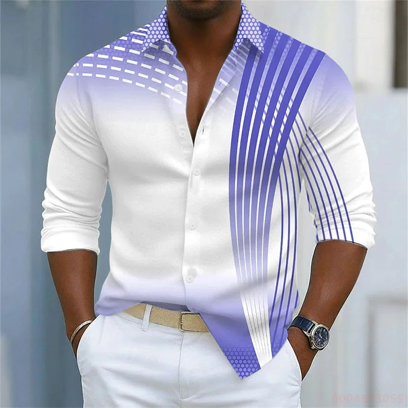 Men's Striped Long-Sleeve Casual Shirt